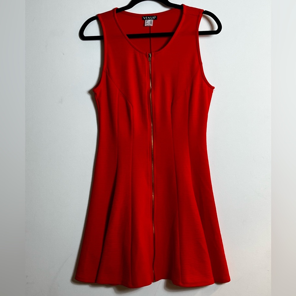 Venus Women’s Orange Pleated Zip Up in the Front Dress Size M